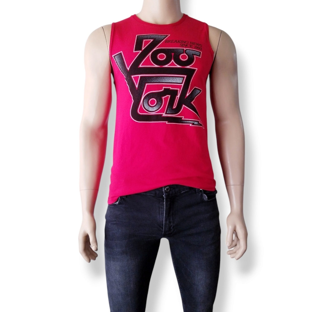 Rare Zoo York Red & Black Retro Logo Graphic Tank Top Size Small
